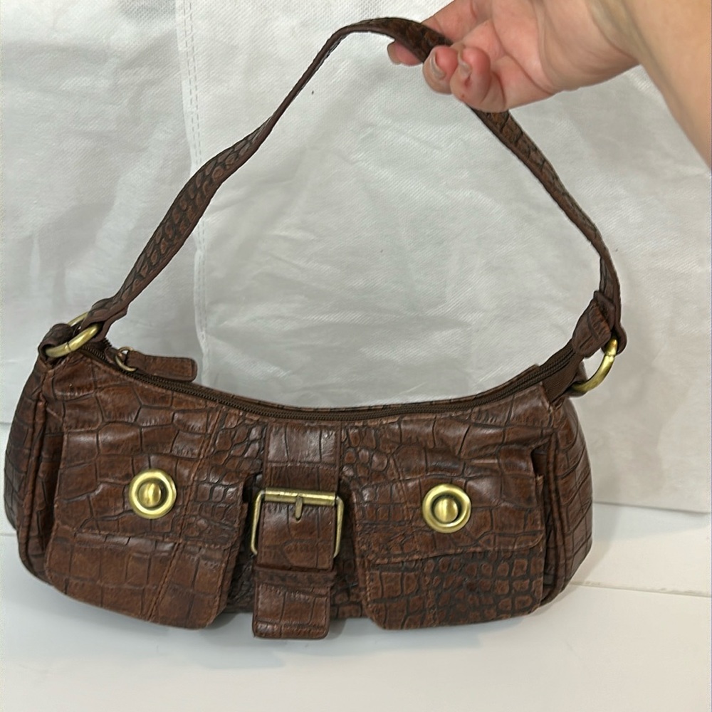 Like New - Brown Alligator Print synthetic shoulder purse.